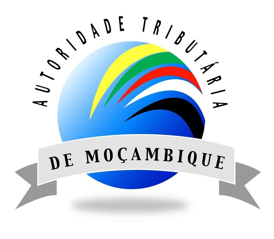 Logo of Autoridade Tributária de Moçambique with a colorful abstract design and banner.